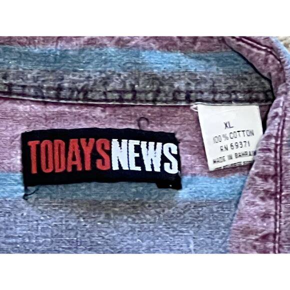Vintage Y2K Todays News Striped Long Sleeve Button Down Shirt Size XL - Picture 3 of 5